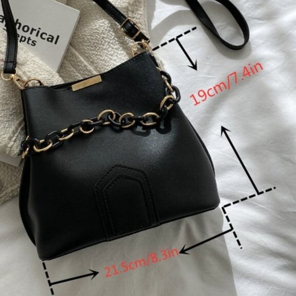 Black Vegan faux  Chain Detail Crossbody Bag khaki - Picture 6 of 6